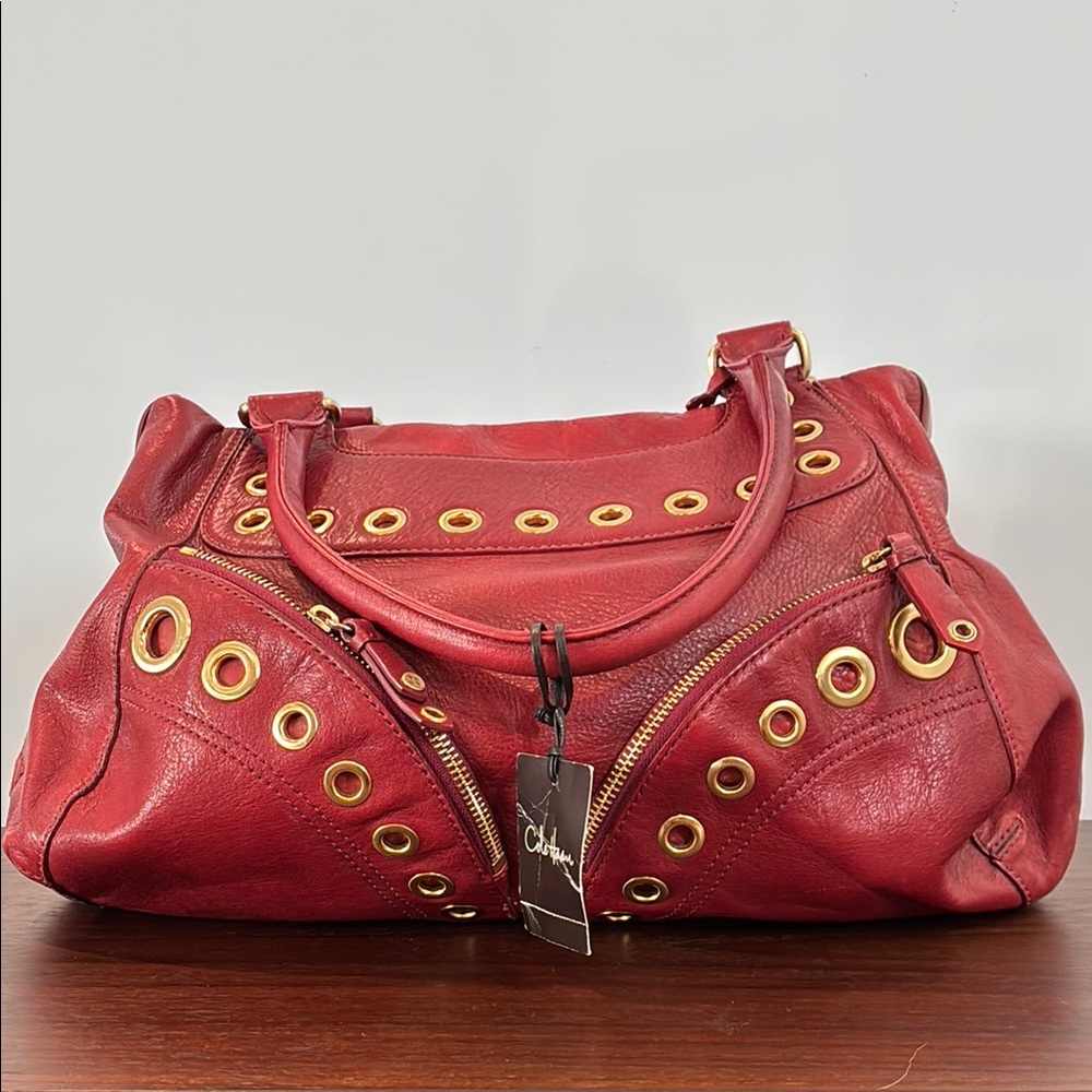 NWT Cole Haan Lacquer Red Leather "Whitney" Goldtone Satchel-like Shoulder Bag